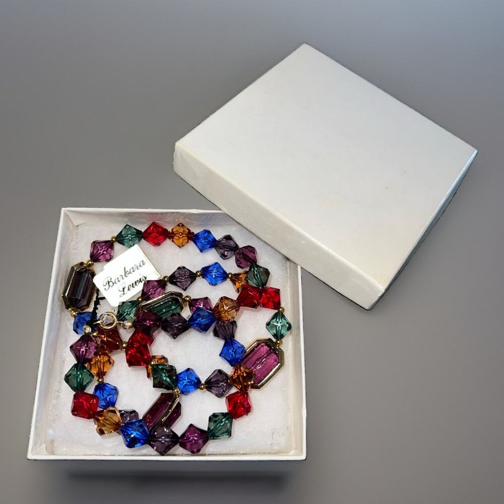 Barbara Lewis Multi‑Color Kinetic Necklace Gold‑Tone 4 Spinning Stones C753339 - Picture 9 of 11